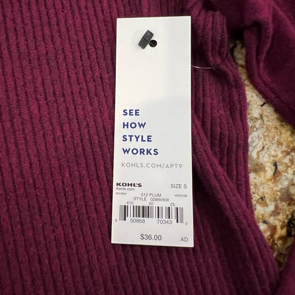 NWT Apt. 9 Burgundy/Maroon Ribbed Asymmetrical Long Sleeve Top - SIZE SMALL - Picture 6 of 9